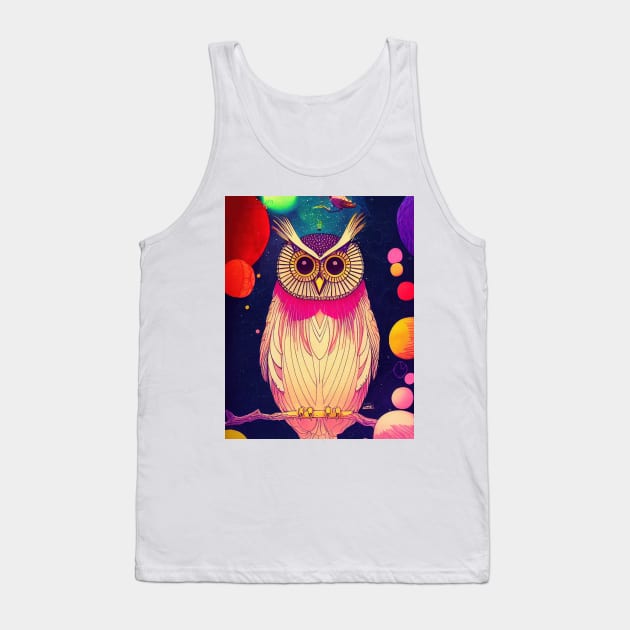 Colorful Owl Portrait Illustration - Bright Vibrant Colors Bohemian Style Feathers Psychedelic Bird Animal Rainbow Colored Art Tank Top by JensenArtCo